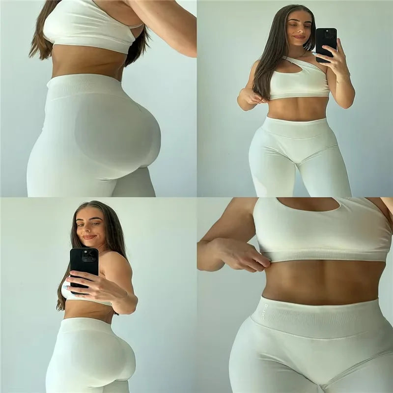 Conjunto de 2 piezas de yoga para mujer, leggings de cintura alta sin costuras, sujetador deportivo, ropa de entrenamiento, ropa deportiva para correr