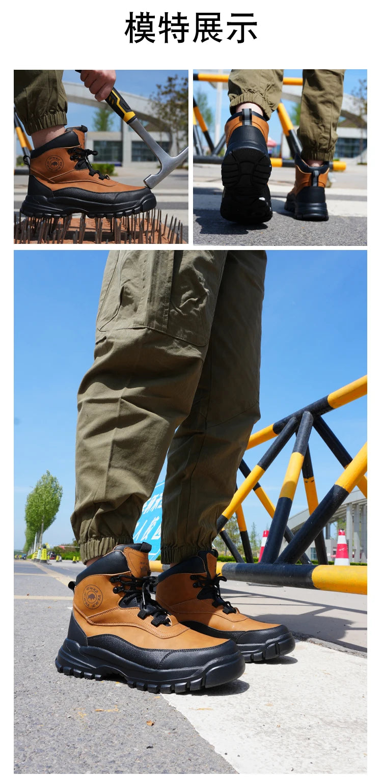 Nuevos zapatos de seguridad de moda, de caña alta, antiaplastamiento y antiperforación, con puntera de acero, resistentes al desgaste, para trabajo, calzado de protección para hombre.