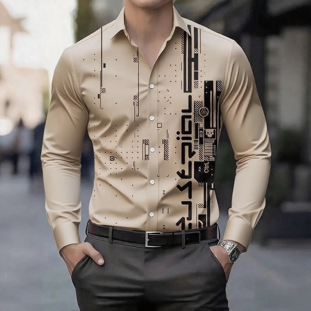 13 colors men's retro digital printing button breathable long sleeve shirt fashion lapel versatile men's shirt large size