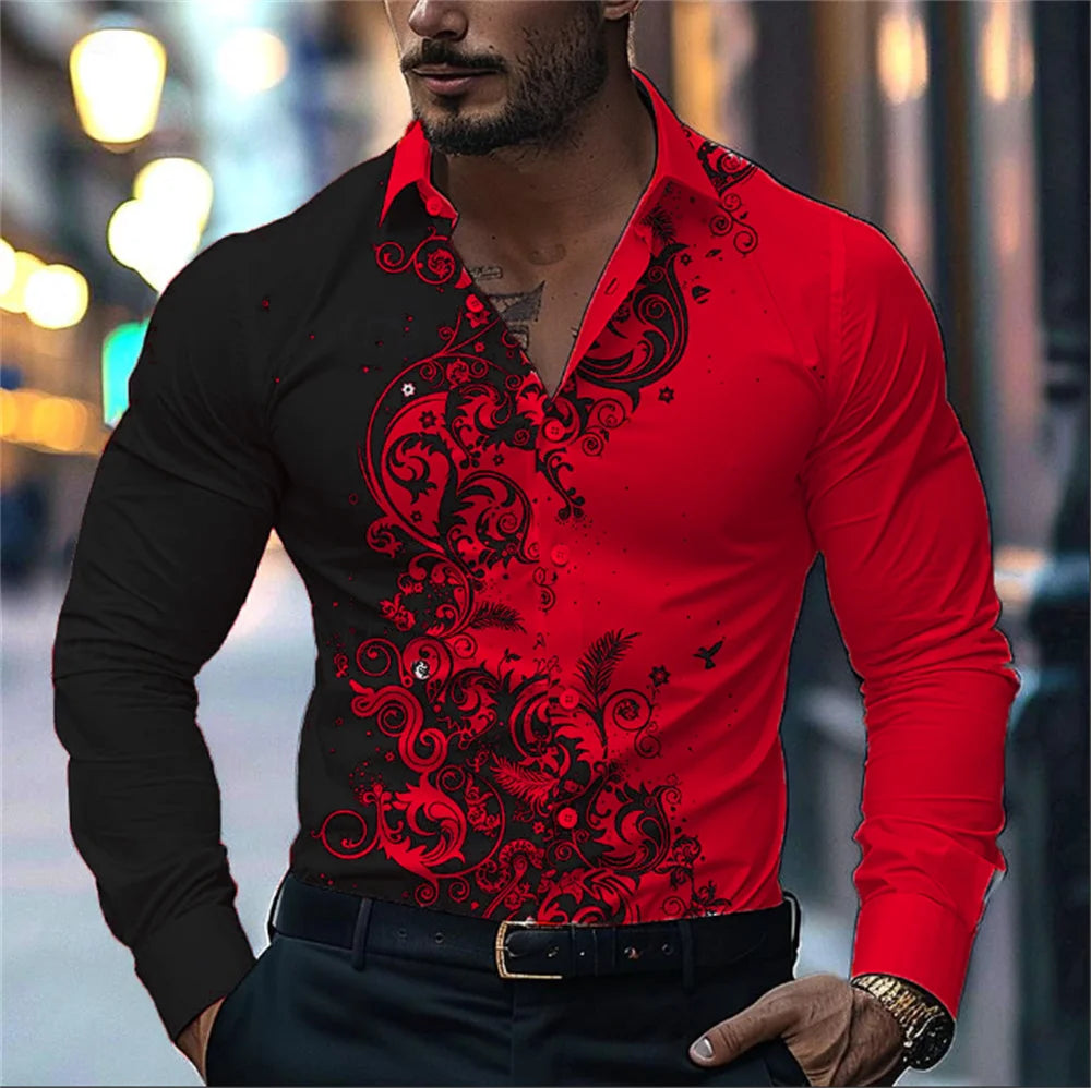 Camisa estampada con degradado para hombre, estilo informal elegante, manga larga con solapa, ideal para fiestas y eventos sociales, 9 colores