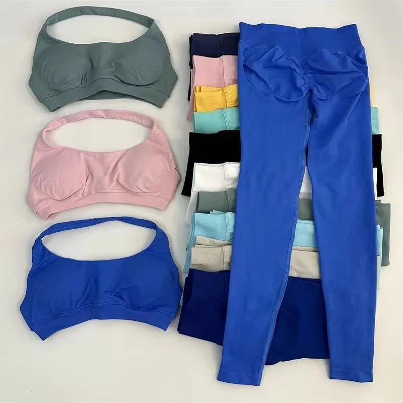 Conjunto de 2 piezas de yoga para mujer, leggings de cintura alta sin costuras, sujetador deportivo, ropa de entrenamiento, ropa deportiva para correr