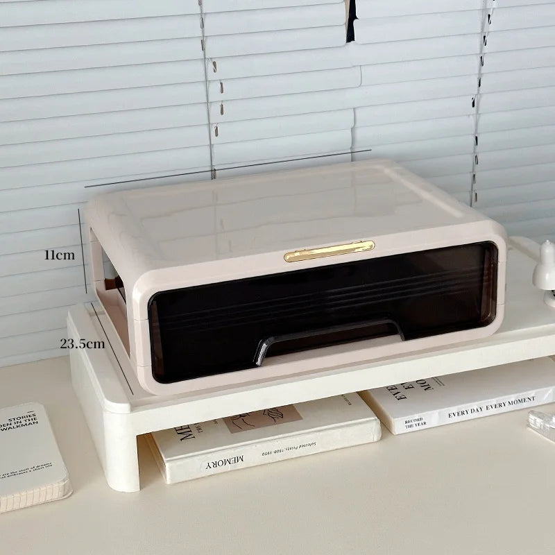 Organizador de escritorio, caja de almacenamiento para cosméticos, escritorio de oficina, dormitorio, estudio, escritorio, plástico, rectangular