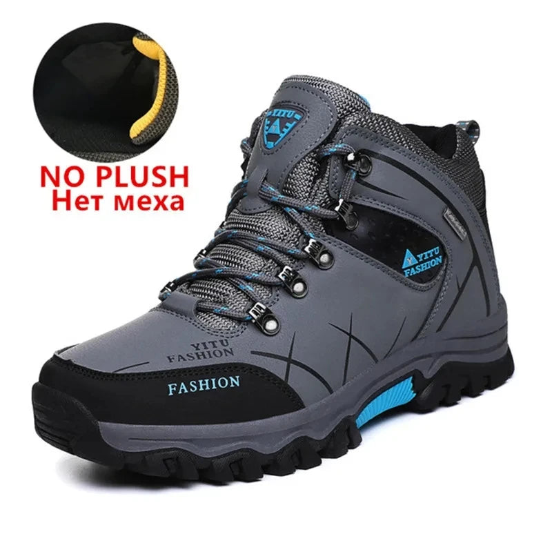 Botas de nieve de invierno para hombre, impermeables, de cuero, muy cálidas, para exteriores, senderismo, trabajo, talla 39-47