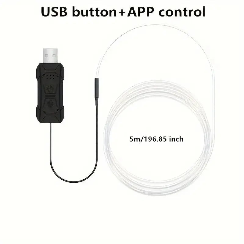 Tira de luces LED de neón para ambiente interior de coche, 5 m/118,11 pulgadas, tubo de luz fría EL flexible para bricolaje, decoración para coche