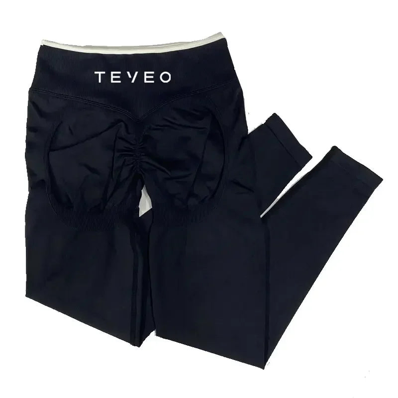 TEVEO - Pantalones cortos deportivos de yoga para mujer, pantalones deportivos elásticos para fitness y ciclismo, conjunto de sujetador de yoga corto Ignite Sculpt Scrunch, leggings