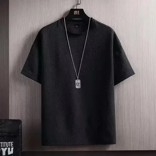 Camiseta de manga corta de lino suelto y seda helada para hombre, estilo nuevo de verano, camisa blanca de media manga, ropa interior térmica