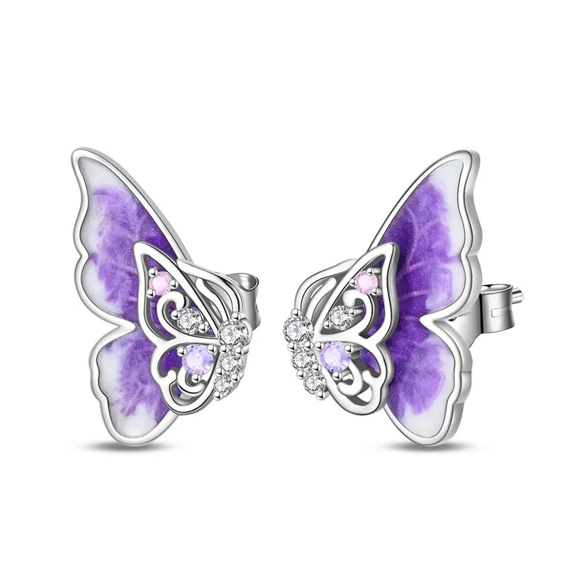 Pendientes de plata de ley 925 con diseño de mariposa, abeja, mariquita y flor de arcoíris para mujer, joyería de moda para fiestas de cumpleaños, regalos