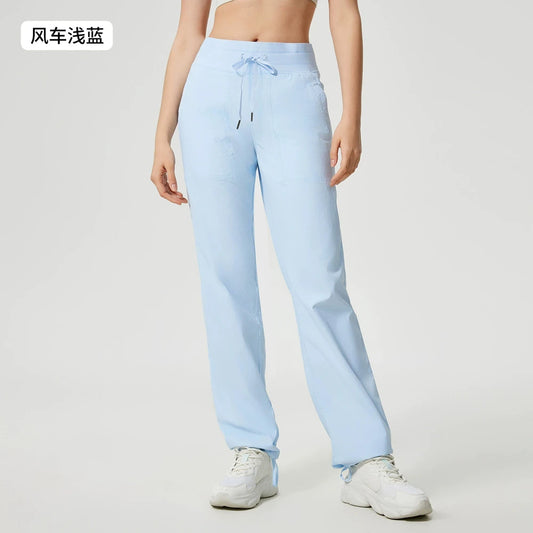 Women Quick Drying Sports Pants Breathable Running Fitness High Waisted Loose Style Wide Leg Casual Yoga Pants Full Length 2025