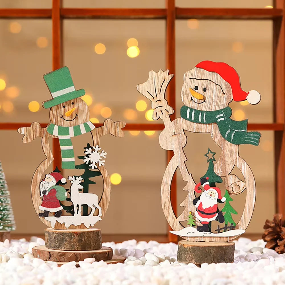 Decoración navideña DIY, manualidades de madera, adornos creativos, Papá Noel, muñeco de nieve, reno, decoración de escritorio navideña, regalos