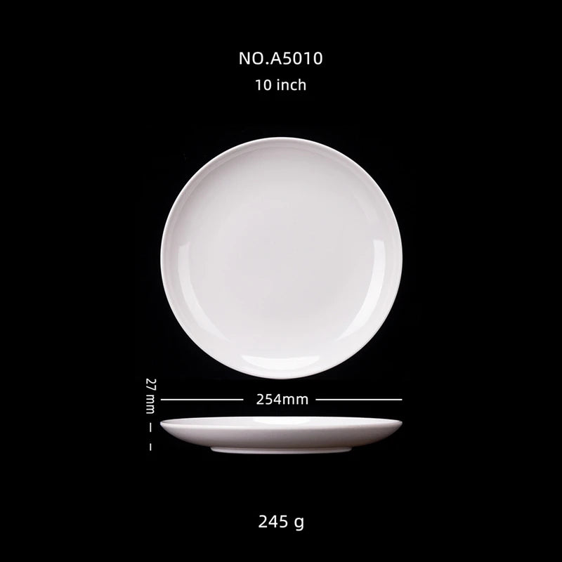 Plato redondo de melamina blanca de 8-14 pulgadas para cena, bandejas para carne estilo occidental, vajilla de hueso para postre, platos de plástico de imitación de porcelana.