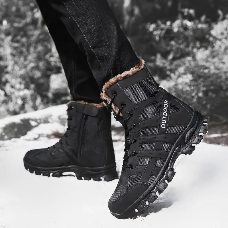 Brand Winter Men's Boots Thick Plush Warm Snow Boots Lace-UP Men Ankle Boots Outdoor Waterproof Men's Motorcycle Boots Size 47