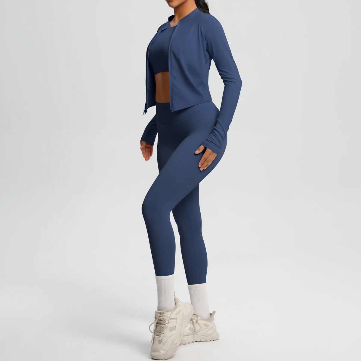 Conjunto de leggings de yoga, top deportivo con cremallera y manga larga, transpirable, para correr al aire libre, pantalones de yoga ajustados e informales, ropa de fitness