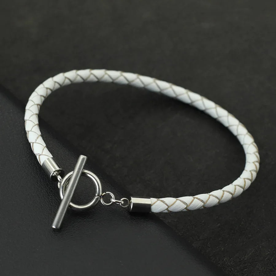 Pulsera de cuero genuino de hip hop para hombre, brazalete con hebilla OT de acero inoxidable resistente a la decoloración, accesorios para hombre, regalos para él, pulsera para hombre