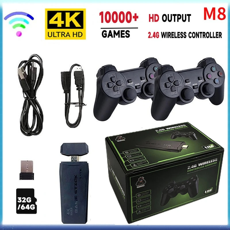 Consola de videojuegos M8, mando inalámbrico dual de 2,4 G, 4K, 10 000 juegos, 64 GB, retro, regalo de Navidad