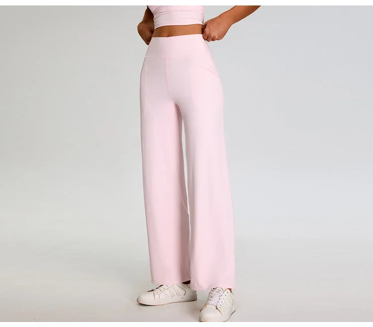 Pantalones de Yoga acanalados para mujer, leggings deportivos para gimnasio, leggings de cintura alta para fitness, pantalones deportivos para correr al aire libre, pierna recta.