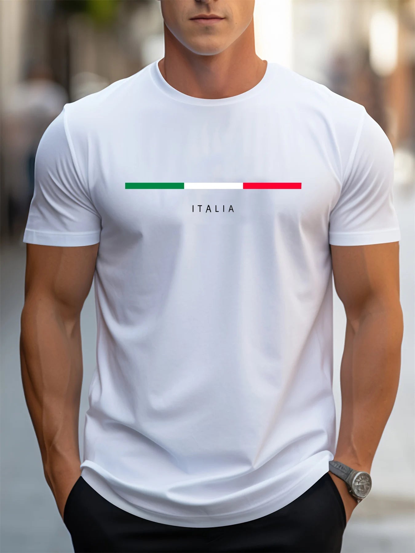 Camiseta deportiva de verano para hombre, 100% algodón, estilo informal, holgada, de talla grande, con estampado italiano, de manga corta y cuello redondo