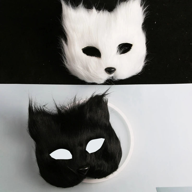 Halloween Cosplay Make-up Fox Shape Face Mask Carnival Stage Party Cartoon Cat Hair Mask Costume Props Sexy Lady Imitation Toy