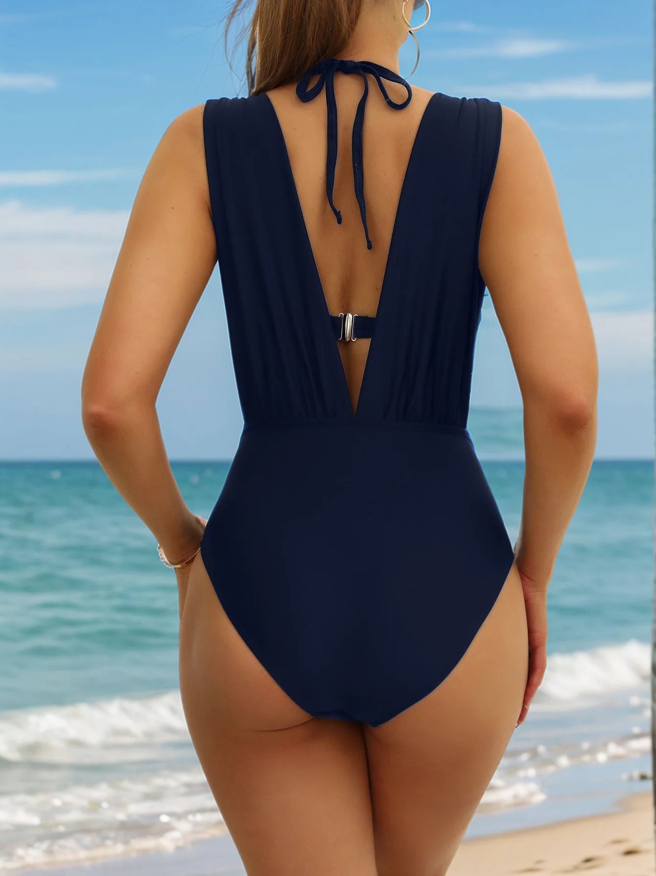 Conjunto de bikini de dos piezas con cuello halter para mujer, bañador sexy liso, push up ajustado, sin espalda, traje de baño de verano para playa, 2025