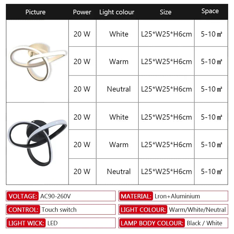 Lámpara de techo LED de 20 W para pasillo, iluminación moderna para el hogar, lámpara LED de superficie para dormitorio, sala de estar, pasillo, escalera, balcón.