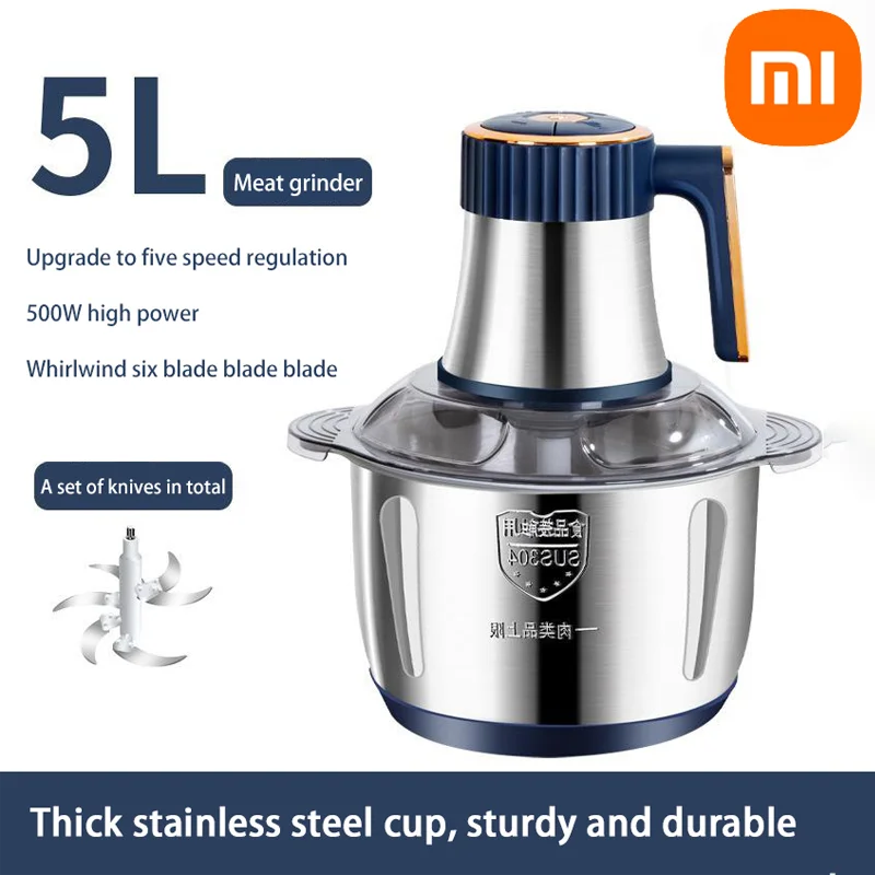 Licuadora multifunción Xiaomi de acero inoxidable para carne, frutas y verduras. Procesador de alimentos. Picadora de carne eléctrica de cocina de cinco velocidades.