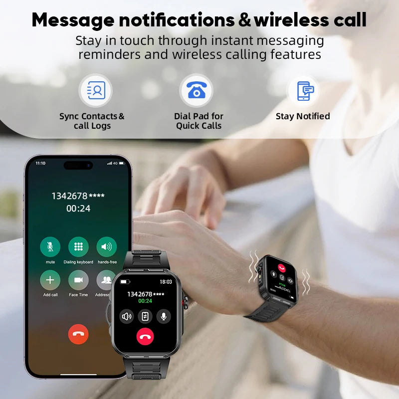 Reloj inteligente de 2,01 pulgadas para hombre y mujer, con linterna LED, control del ritmo cardíaco, para deportes al aire libre y fitness, resistente al agua