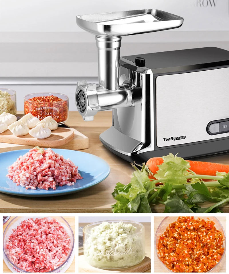 Picadora de carne eléctrica de 220 V, peladora de ajo y pimienta para uso doméstico, máquina para picar carne de acero.