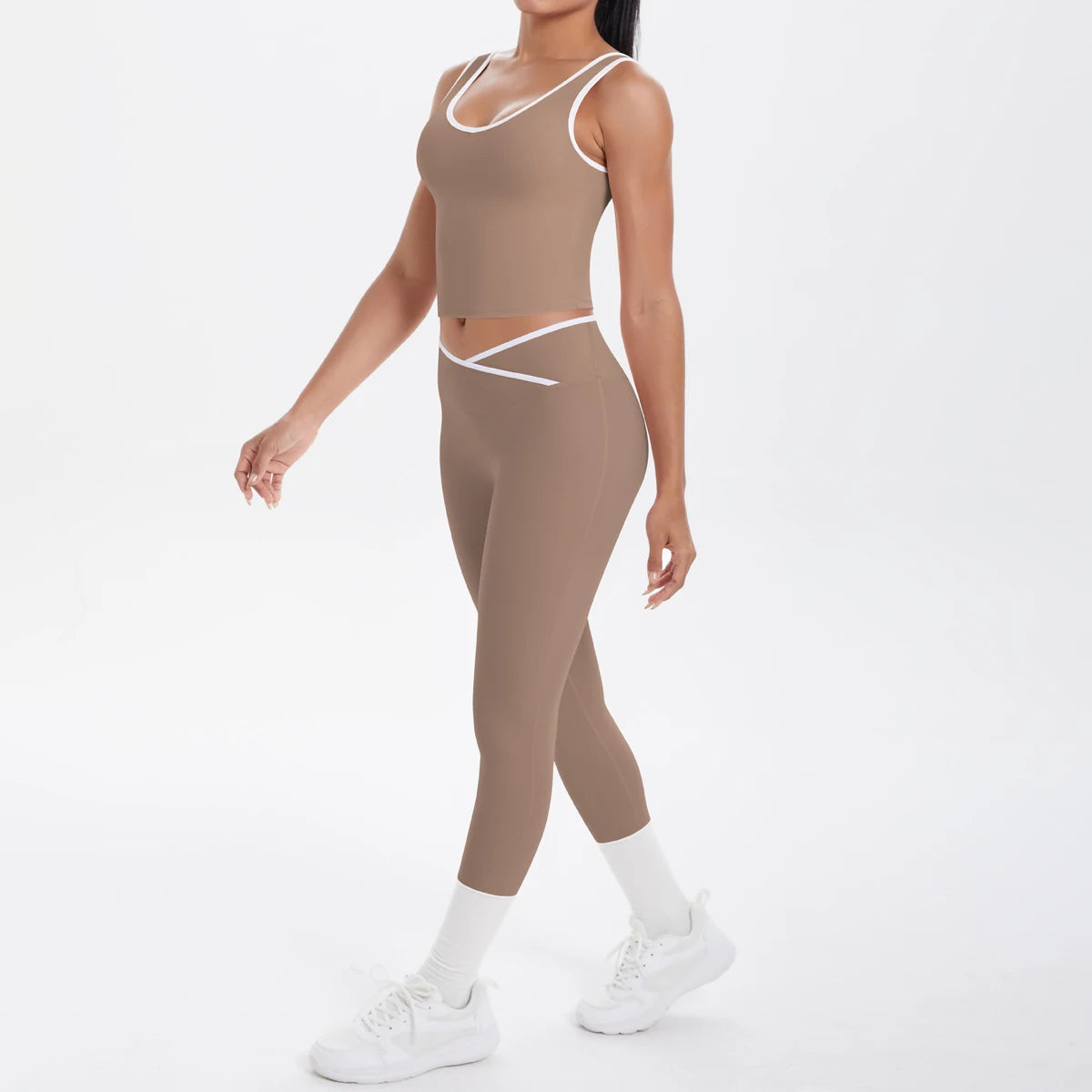 Conjunto de 2 piezas de pantalones de yoga con espalda descubierta y leggings para correr, de cintura alta, con estampado de melocotón y glúteos, para fitness y deportes.