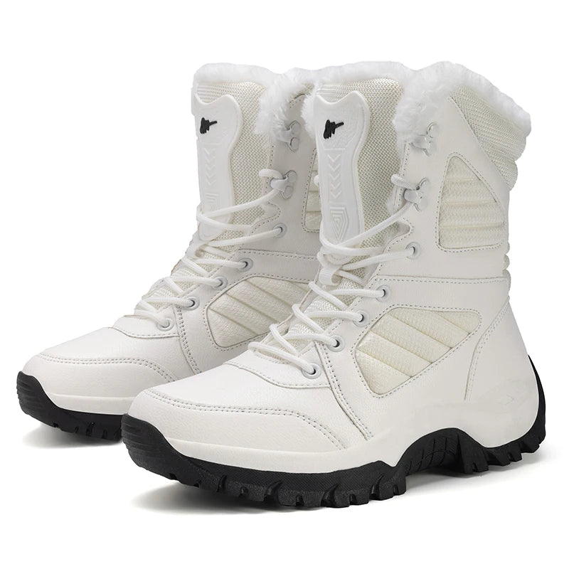 Botas de nieve de invierno para hombre y mujer, impermeables, de cuero, muy cálidas, para exteriores, senderismo, trabajo, talla grande