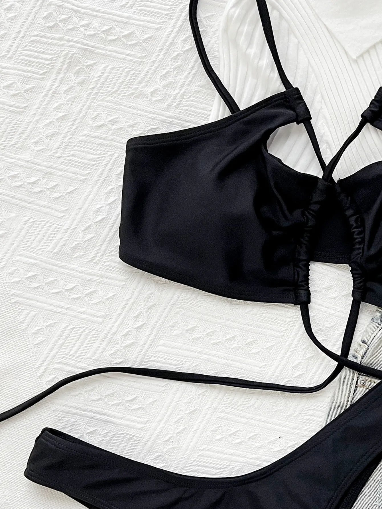 Bikini 2025 Sexy Swimwear Swimsuit Women Black Hollow Cross Straps Bikinis Set Bathing Suit Beach Bikini Female Banadores Mujer
