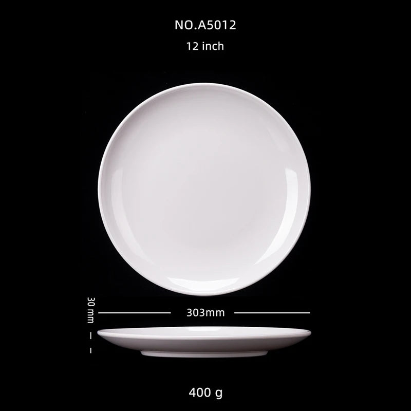 Plato redondo de melamina blanca de 8-14 pulgadas para cena, bandejas para carne estilo occidental, vajilla de hueso para postre, platos de plástico de imitación de porcelana.