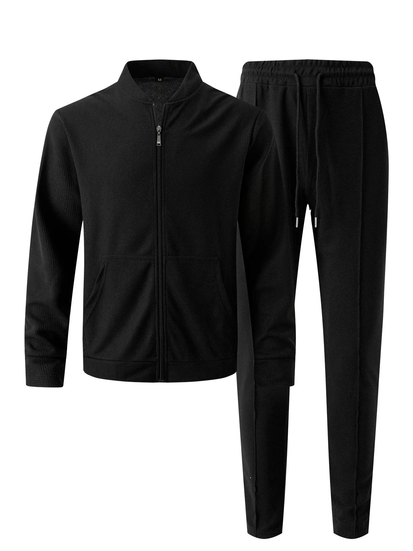 2025 new spring and autumn men stand collar solid color baseball casual Waffle full pants two men's suit men's wear