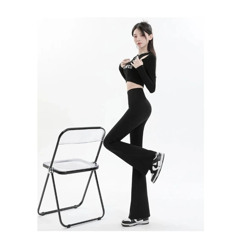 Pantalones de mujer, leggings acampanados, cintura alta, pernera ancha, pantalones de yoga, mallas deportivas sin costuras, para entrenamiento, gimnasio, ropa deportiva informal, adelgazantes.