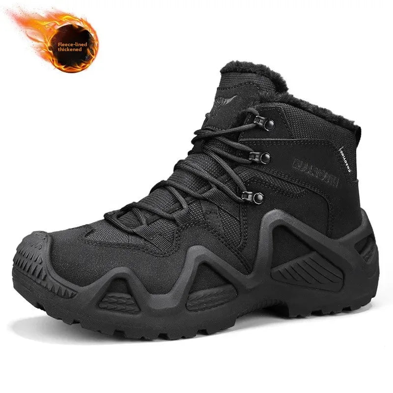 Botas de escalada altas para hombre, antideslizantes, de algodón grueso y cálido, con forro polar, para exteriores, otoño/invierno, talla grande