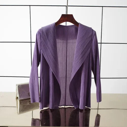 ALSEY Miyake - Cárdigan plisado de color liso para mujer, camiseta de verano, nuevas camisas y blusas holgadas, ropa estética holgada