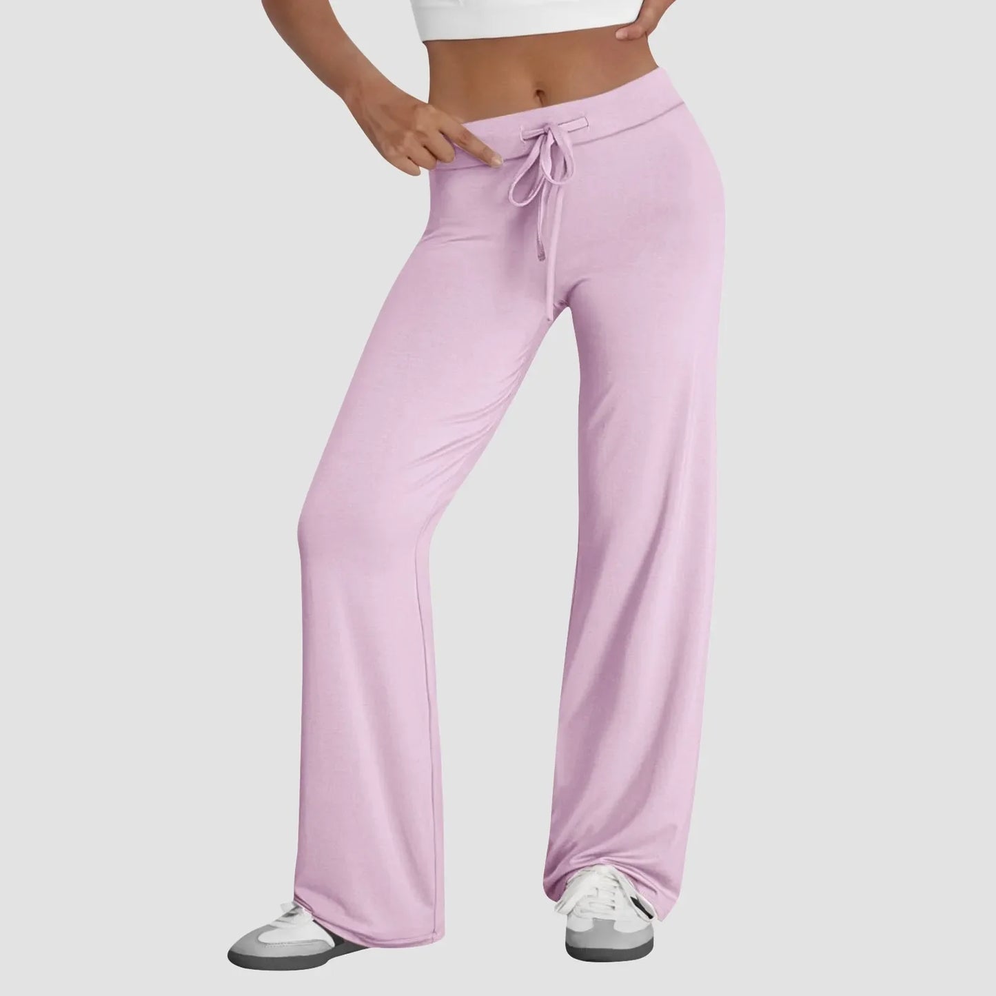 Activewear Women Wide Leg Pants Casual Cotton Yoga Pants With Pockets High Waist Drawstring Baggy Sweatpants Flare Leggings
