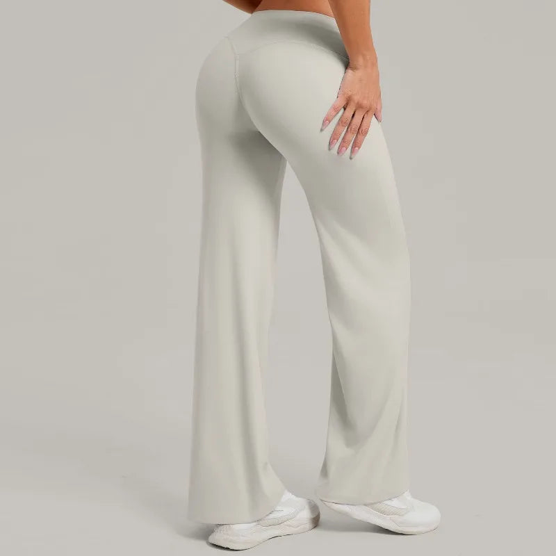 Pantalones de yoga rectos de pierna ancha para mujer, nuevos pantalones de pilates, pantalones deportivos ajustados que realzan la cadera, pantalones casuales para correr al aire libre, pantalones de fitness.