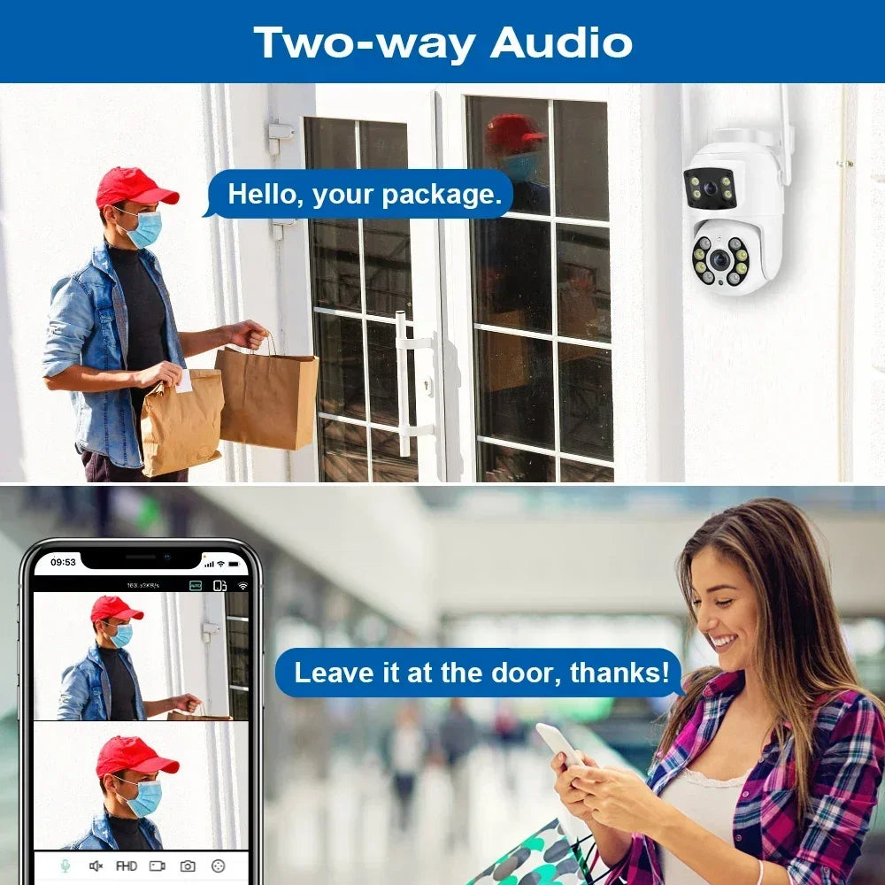 Cámara IP de seguridad CCTV TAITAS 8MP 4K PTZ Wifi con lente dual, pantalla dual, detección humana IA, inalámbrica, para exteriores, Ziicam