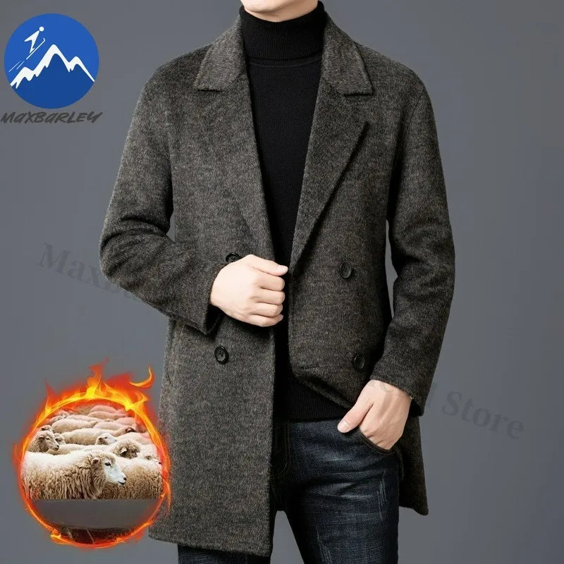 Chaqueta de lana de lujo para hombre Maxbarley, cuello de traje, abrigo ligero y cálido para trabajo, viajes informales, resistente al frío, mezcla de lana para invierno