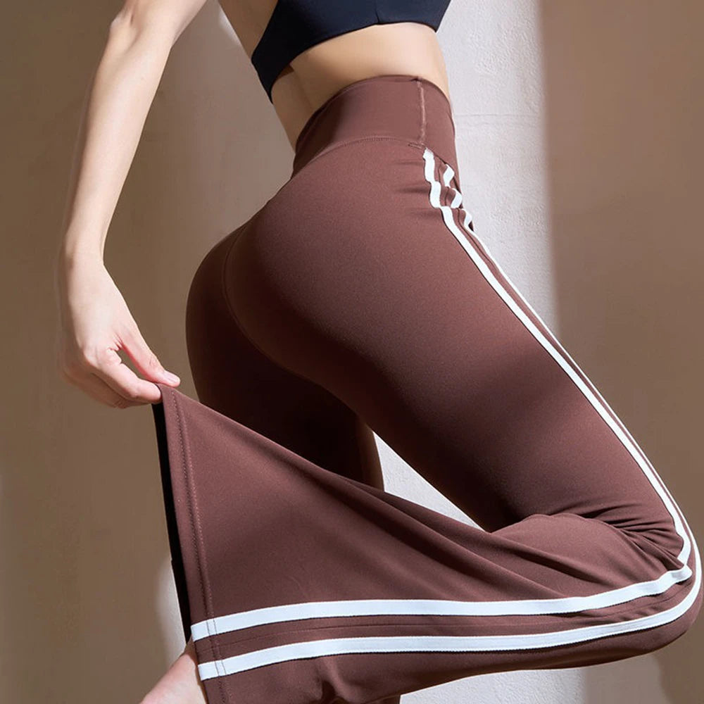 Women Yoga Flare Leggings Fitness Push Up High Waist Wide Leg Workout Pants Gym Elastic Tights Exercise Sport Pant Bell Bottomed