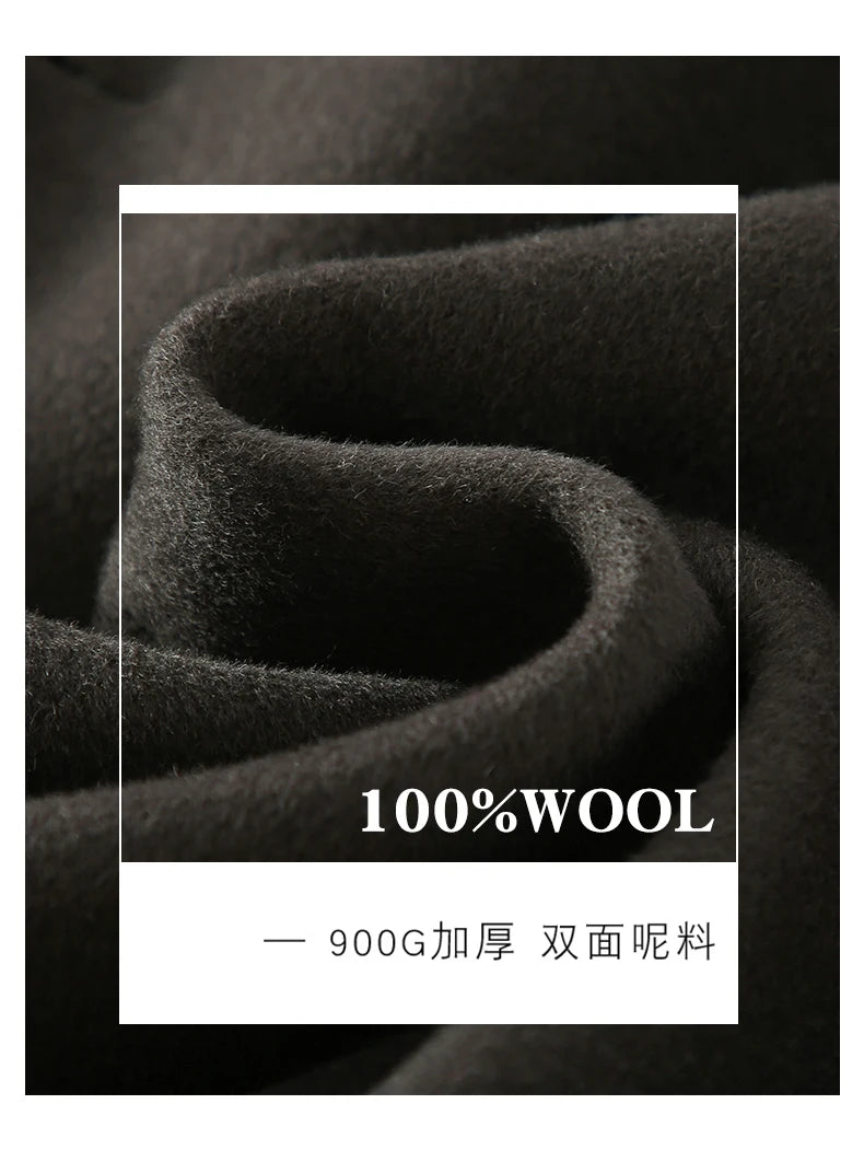 Autumn Winter New 100% Wool Double-sided Wool Coat Men's Korean Suit Collar Wide Fluffy Woolen Coat Simple and Luxurious