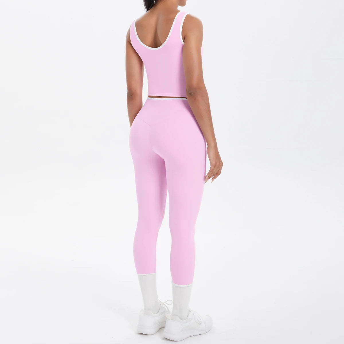 Conjunto de 2 piezas de pantalones de yoga con espalda descubierta y leggings para correr, de cintura alta, con estampado de melocotón y glúteos, para fitness y deportes.