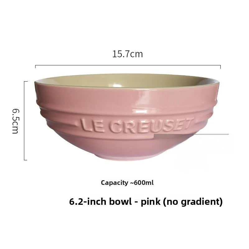Cuenco de porcelana esmaltada de colores fríos Le Creuset, cuenco de arroz, cuenco para sopa con cara de arcoíris, cuenco francés con diseño de mono redondo para uso doméstico