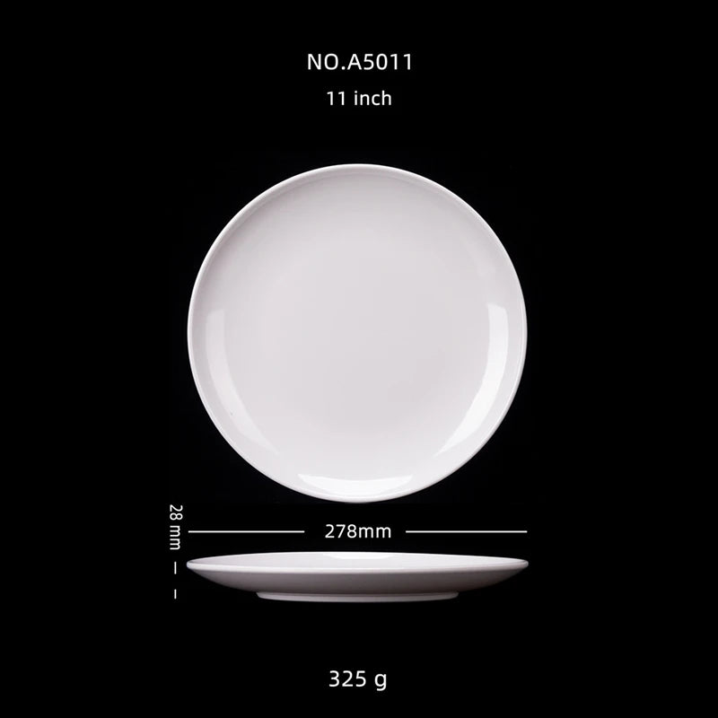 Plato redondo de melamina blanca de 8-14 pulgadas para cena, bandejas para carne estilo occidental, vajilla de hueso para postre, platos de plástico de imitación de porcelana.