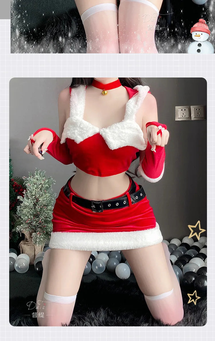 Christmas Party Dress Cos Costume Red New Year Uniform Sexy Rabbit Girl Uniform Role Outfit Sexy Nightdress Underwear