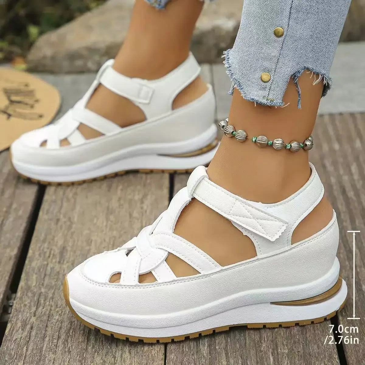 Sandalias de mujer de talla grande, primavera 2025, estilo romano, tacón grueso, informales, suela de goma, forro de poliuretano, fabricadas en China.