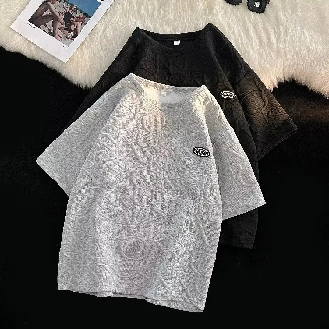 Conjunto de camiseta y pantalones cortos de manga corta para hombre, ropa deportiva informal de verano, corte holgado, marca de moda, largo de cinco cuartos, cómodo