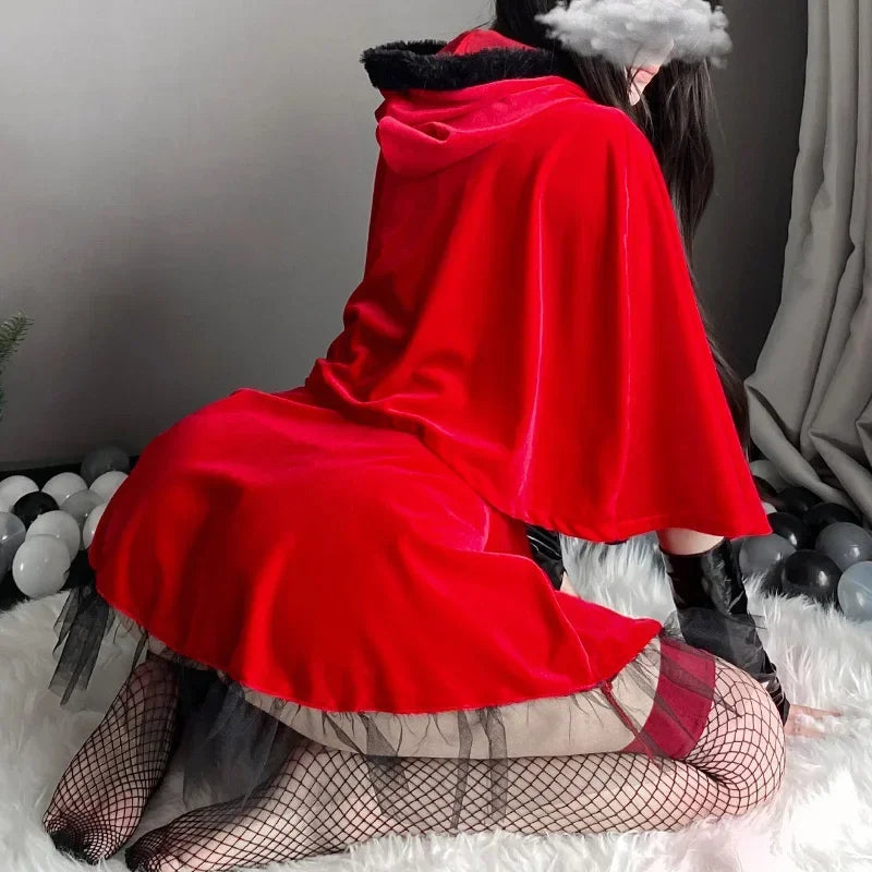 Sexy Demon Cosplay Costumes Women Cute Devil Girls Uniform Naughty Christmas Halloween Outfits Erotic Lingerie Dress Shawl Set
