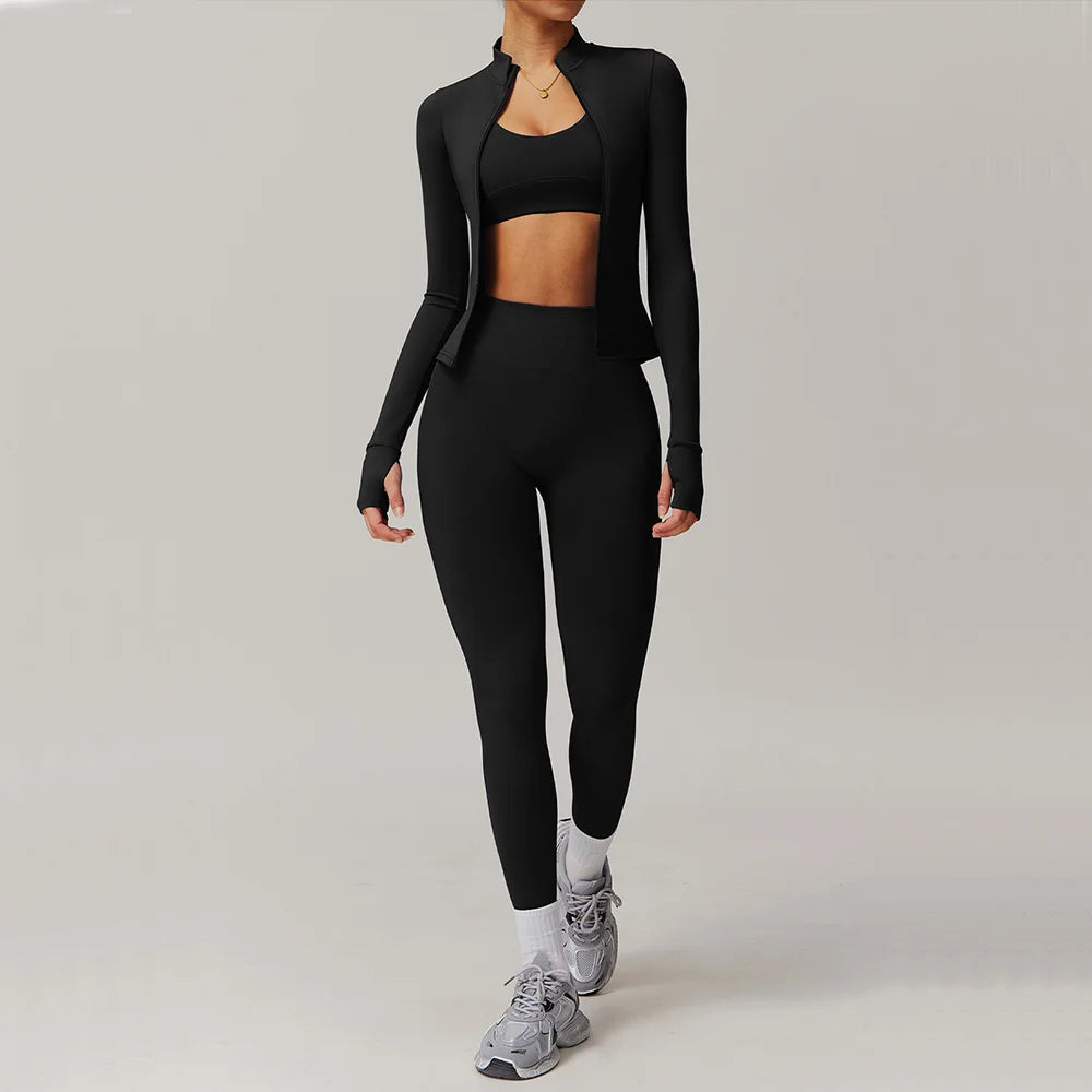 Conjunto deportivo de 2 piezas para mujer, chándal para correr, entrenamiento, con cremallera, pantalones cortos de manga larga, ropa de yoga, ropa deportiva