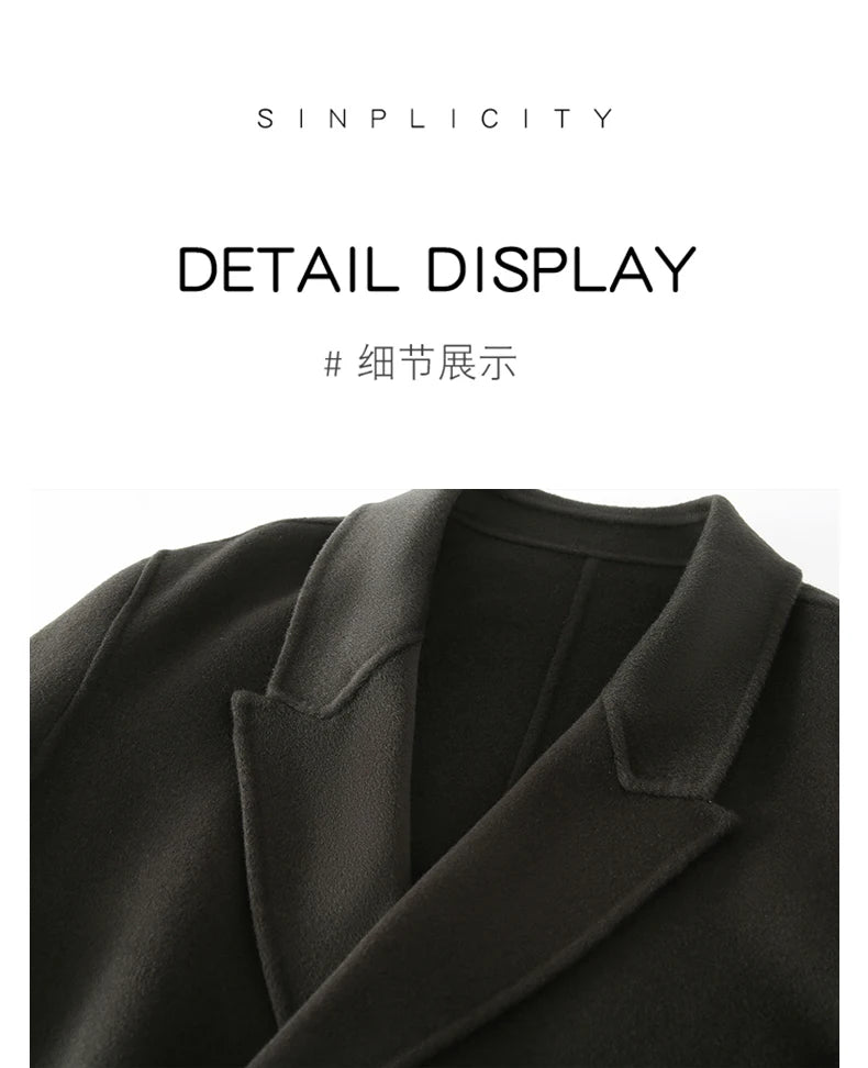 Autumn Winter New 100% Wool Double-sided Wool Coat Men's Korean Suit Collar Wide Fluffy Woolen Coat Simple and Luxurious