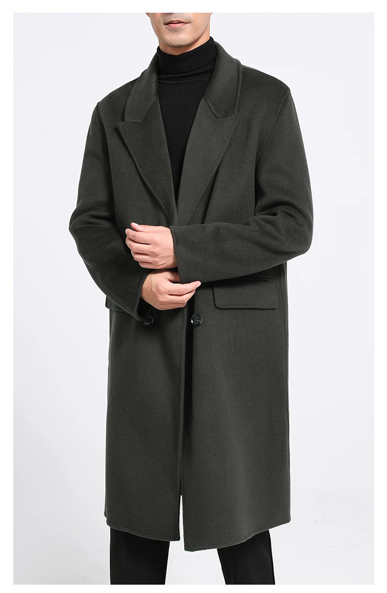 Autumn Winter New 100% Wool Double-sided Wool Coat Men's Korean Suit Collar Wide Fluffy Woolen Coat Simple and Luxurious
